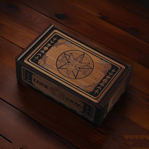 Eladcncmc Wooden Tarot Card Storage Case, Push-Pull Tarot Card Storage Box, Portable Card Container, Astrology Trinket Box