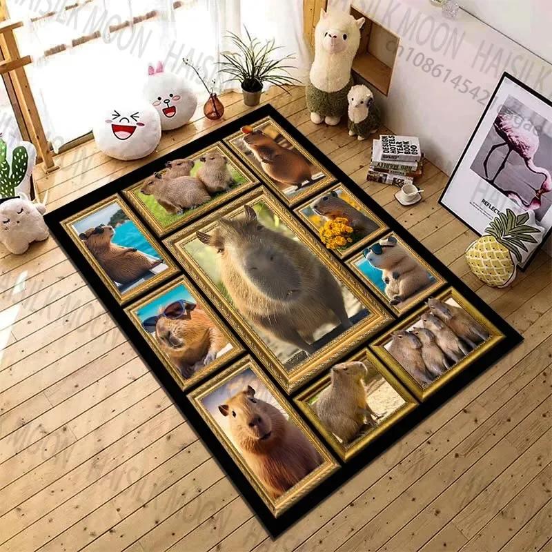Covor cu Imprimeu Capibara, 15 Mărimi, pentru Casă, Living, Dormitor, Cameră Copii, Cameră Computer, Covoraș de Podea Antiderapant, Covor pentru Zona de Joc, pentru Cadou