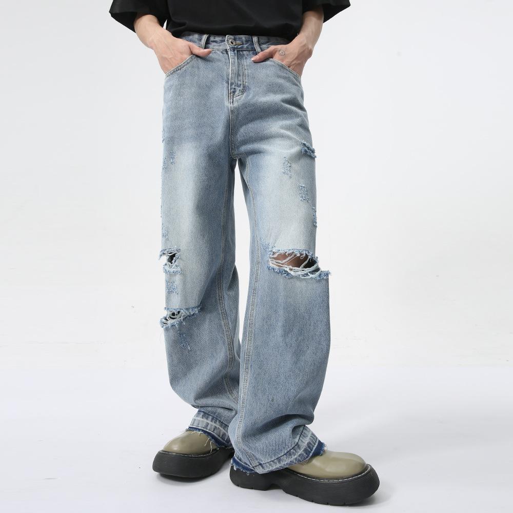 | Summer new products, trendy cool holes and old ruffian handsome street style straight jeans