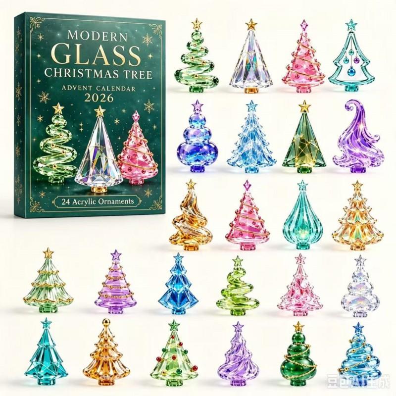 2026 Christmas Advent Calendar Modern Glass Style Tree Countdown Gift