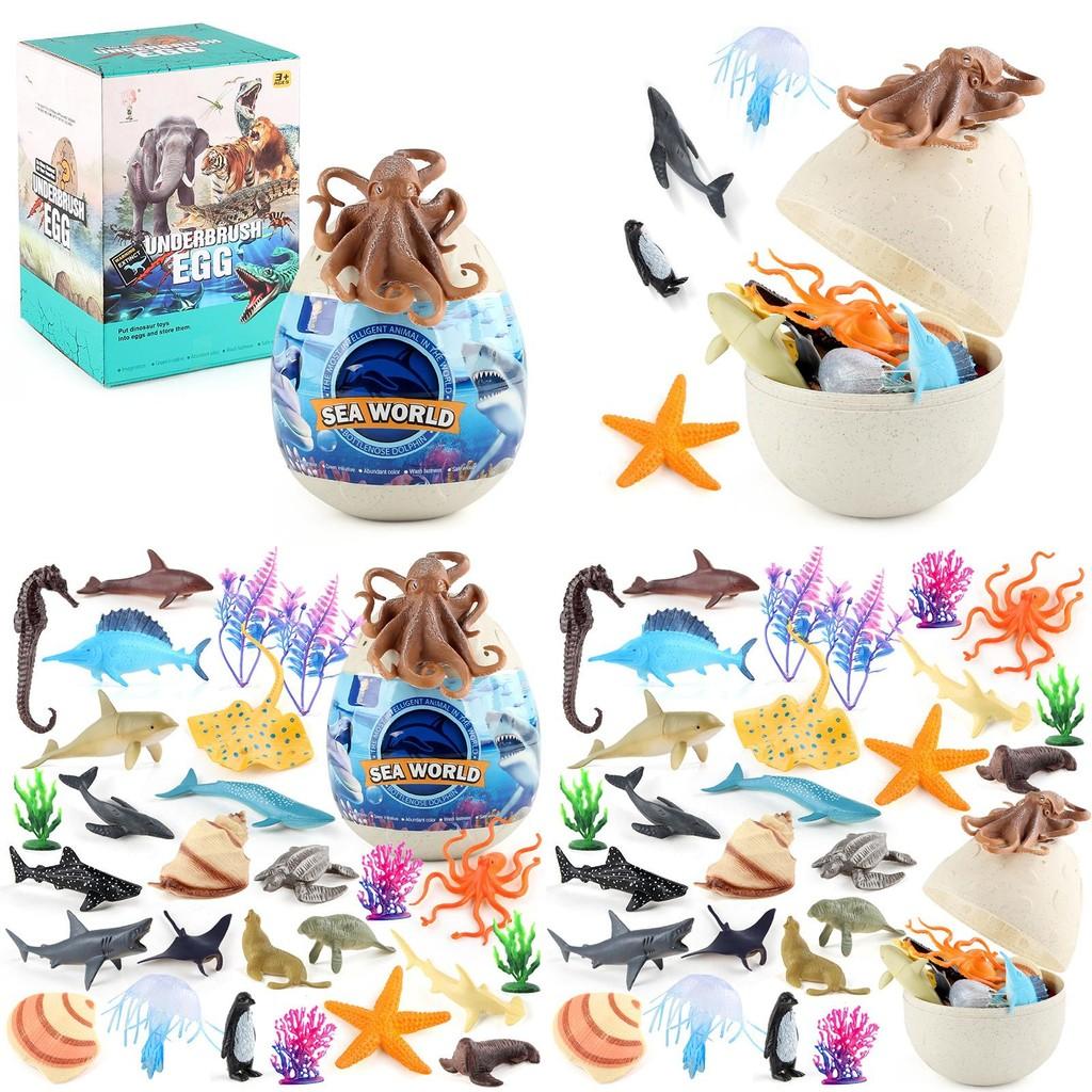Set di Figure di Squali Delfini Pinguini Animali Marini Giocattolo in PVC per Bambini Educazione e Gioco