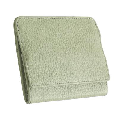 Genuine Leather Mini Slim Wide Cowhide Available In 7 Colors [mujina] Wallet, Design, Opening, Palm-Sized, Leather, Anti-Skimming, (Pistachio)