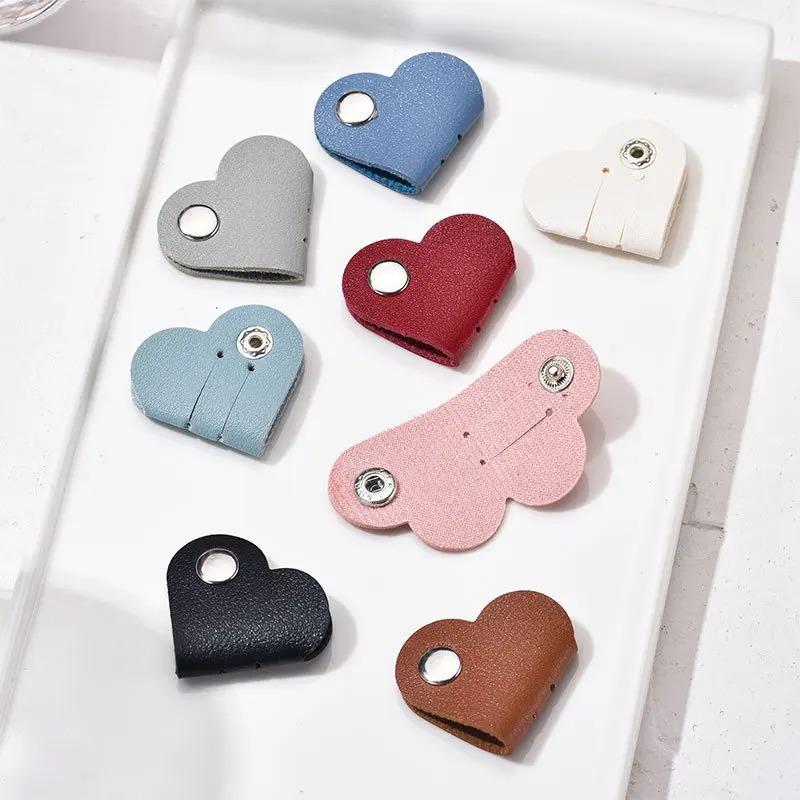 1pc Mini Heart Shape Cable Organizer Vintage Earphone Wire Data Line Clips Cable Winder Tie PU Leather Wire Organizer