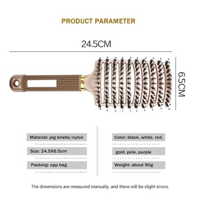 Haarborstel Hoofdhuid Massage Kam Haarborstel Varkenshaar Nylon Vrouwen Nat Krullend Ontklitten Haarborstel Salon Kappers Styling Tool
