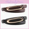 Leather Minimalist Women Belt With Elliptical Flat Buckle For Dress Jeans And