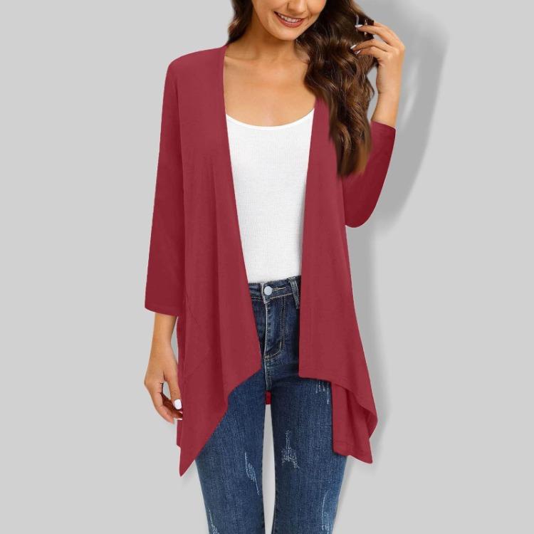 Gradient Print Women's Cardigan Jacket With Pocket Irregular Three Quarter Sleeve