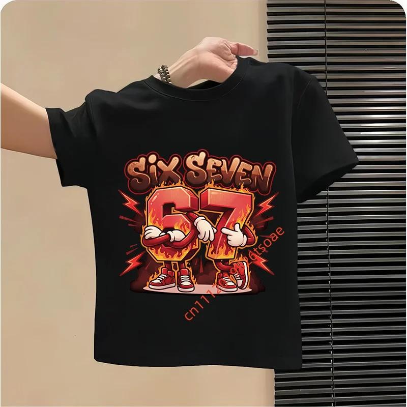 Funny Six Seven Italian Brainrot 67 Number Graphic Print TShirt BoyGirl Summer Short Sleeved Kids Loose Comfortable Tshirt Top