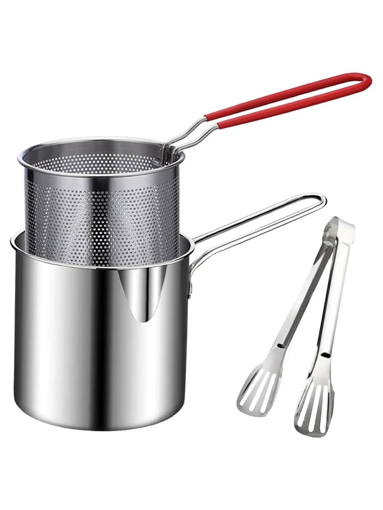 

Stainless Steel Mini Deep Fryer Oil Saving Splatter Proof Home Kitchen Use French Fries Chicken Cooking Frying Pan Cookware