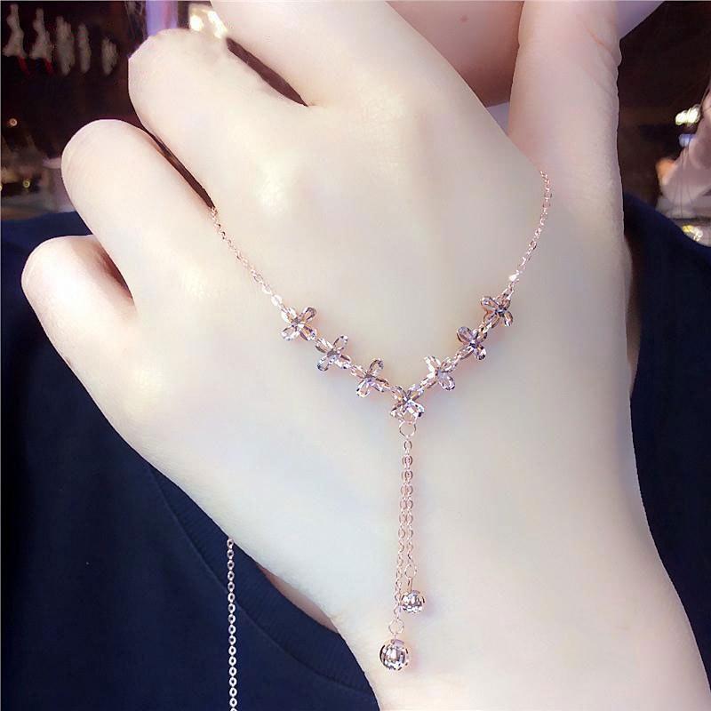 Purple Gold Color Gold Flower Falling Ball Necklace Fashion Trend Beautiful Rose Gold Plated Women