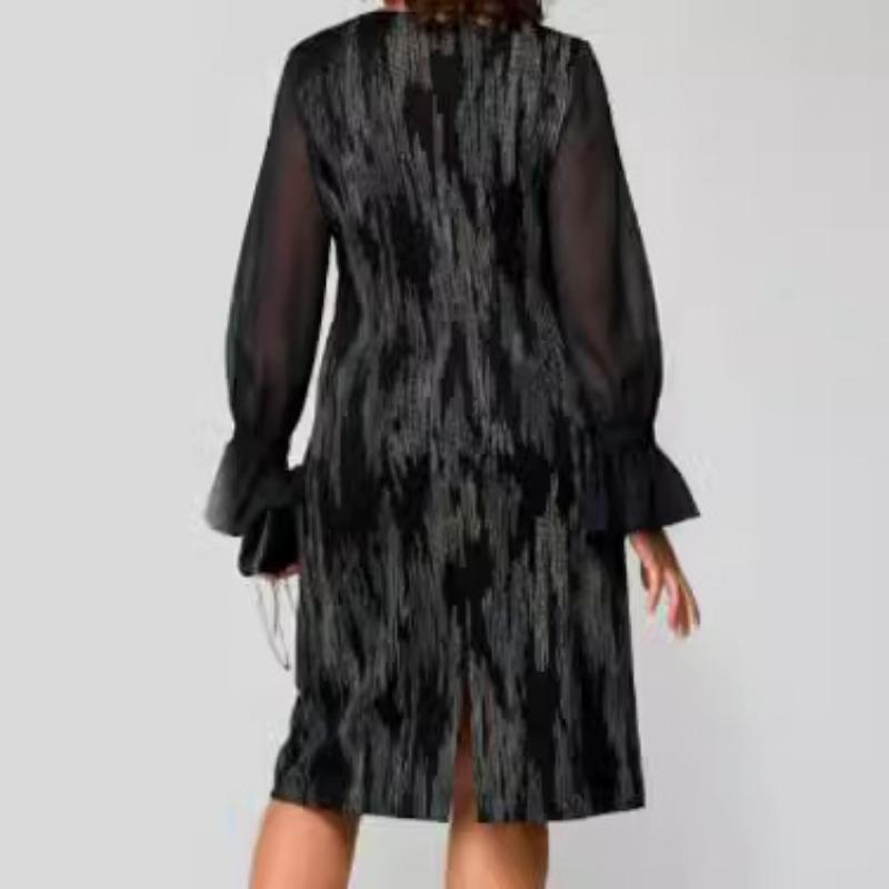 Summer Women's Printed Sequin Slim Fit Long Sleeved Mid Length Dress