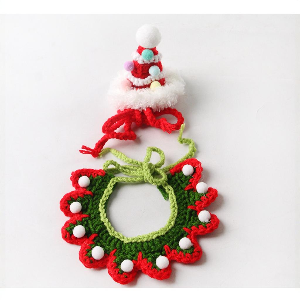Christmas Knit Hat & Scarf Set for Cats Pet Bandana Holiday Decor Supplies