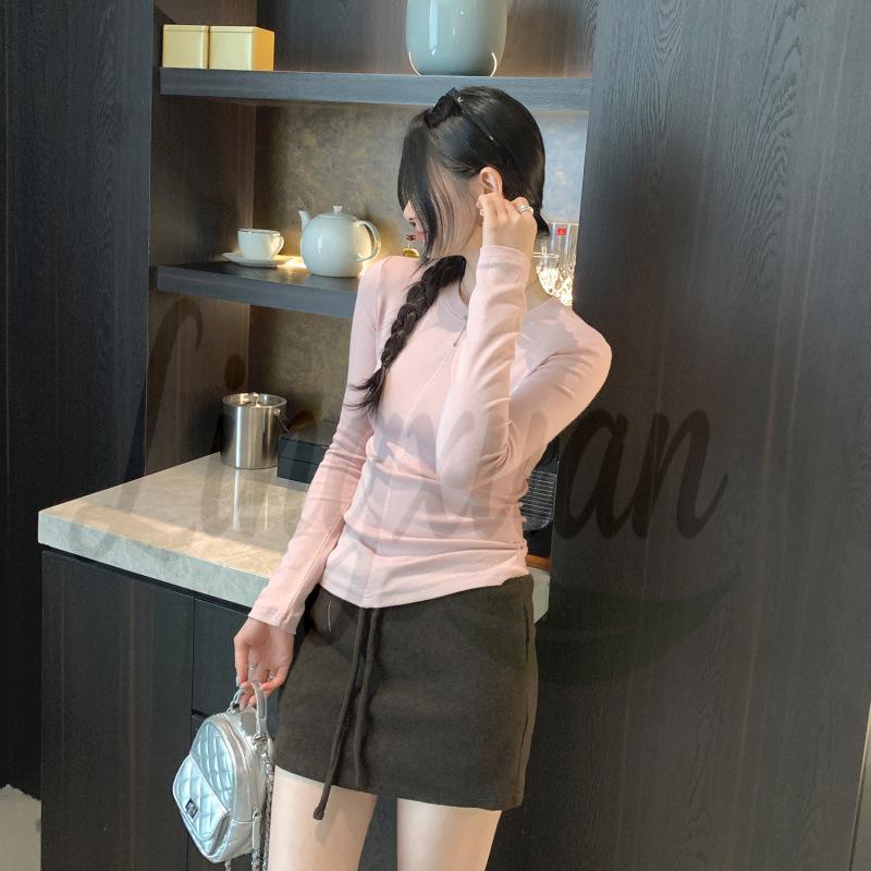 

Solid Color Long Sleeve Round Neck T-Shirt - Women s Luxury Autumn/Winter 2026 Collection Small розовый