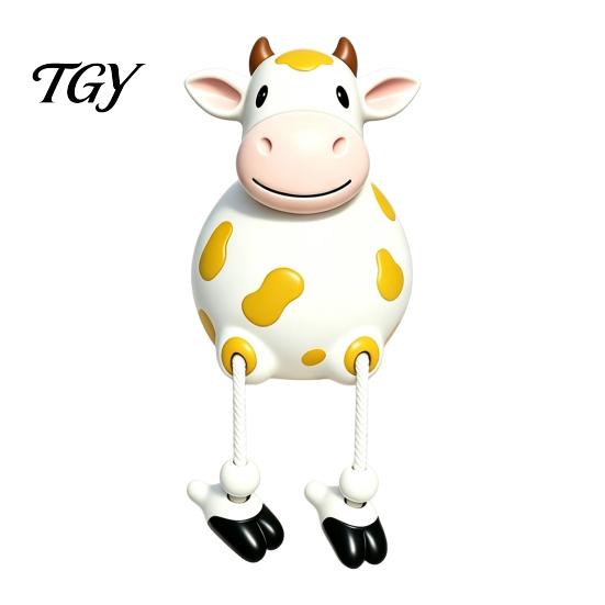 Cow Figurine Resin Statue, Cute Shelf Sitter with Dangling Rope Legs, Garden Decor for Patio Cartoon Farmhouse Animal Ornament Fence Railing, Planter,