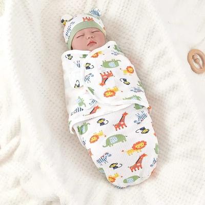 2PCS/Set Newborn Sleeping Bag Cotton Baby Swaddle Wrap Adjustable Newborn Sleepsack Hat Set Anti-kick Swaddle Warm Soft Blanket