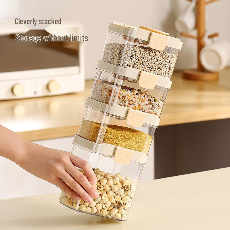 Retractable Seal Grain Storage Jar with No-Open Lid for Kitchen Cereal and Coarse Grains.
