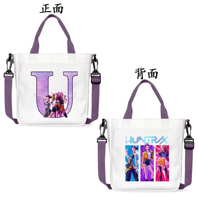 Anime Cartoon Letter Shoulder Bag Versatile Commuter Handbag Large Capacity Student Canvas Bag