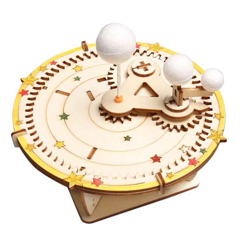 Kids Science Experiment Kit DIY Astronomical Space Globe Handmade Sun Earth Moon System Model Technology Craft Wooden Materials
