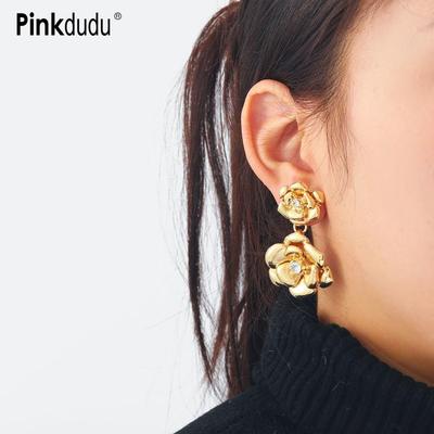Gold Plated Zinc Alloy Rose Stud Earring Exaggerated Trendy Earring Elegant Flower Earring PD2202