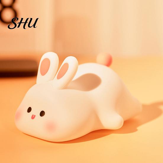 Kid Room Night Light Silicone Big Face Rabbit Tap USB Rechargeable Convenient Charging with Dimmable Timer Soft Eye-Protective LED for Sleeping