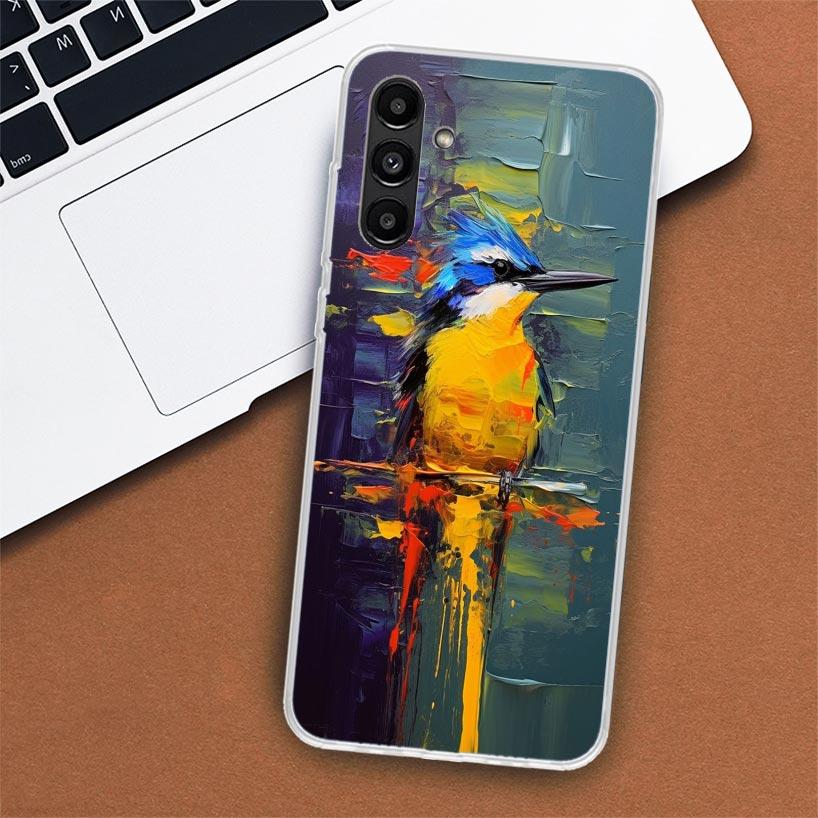 Animal Oil Painting Bird Phone Case For Samsung Galaxy A55 A54 A53 A52 A15 A14 A13 A12 A35 A34 A33 A32 A25 A24 A23 A22 A04S A03S
