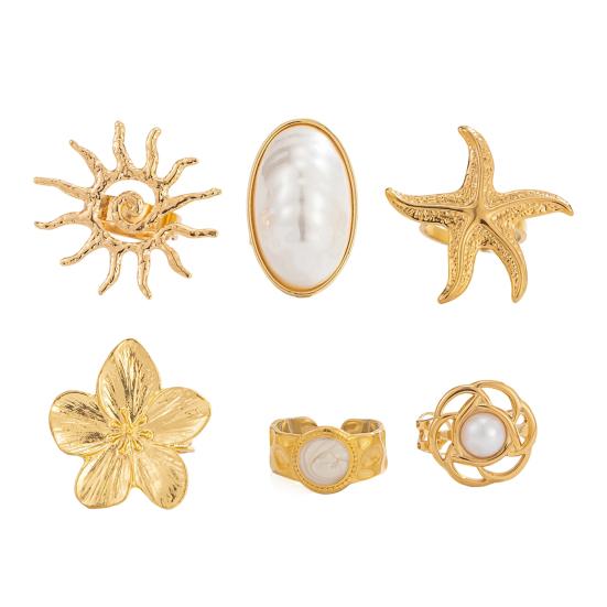 6Pcs/Set Finger Ring Set Ocean Style Adjustable Ring with Imitation