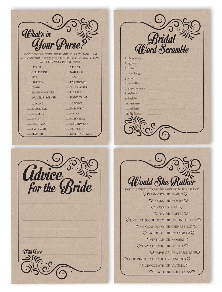Inkdotpot Bridal Shower Games Set Of 4(50 Sheets Each) W   Miss To Mrs Gold Banner Fill In Style Kraft Fun Bachelorette Party Games Set