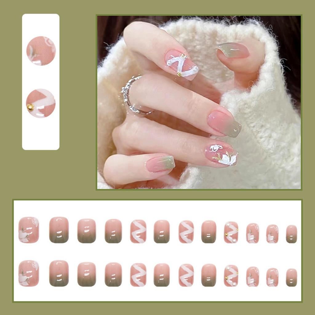 24PCS False Nails with 3D Mint Blue Flower Press on False Nails Artificial Wearable Tips Fake Nail Art Manicure Nail Tips