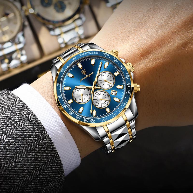 POEDAGAR Luxury Man Wristwatch Waterproof Luminous Chronograph Watch for Men Stainless Steel Men's Quartz Watches Male Gifts Reloj Hombre