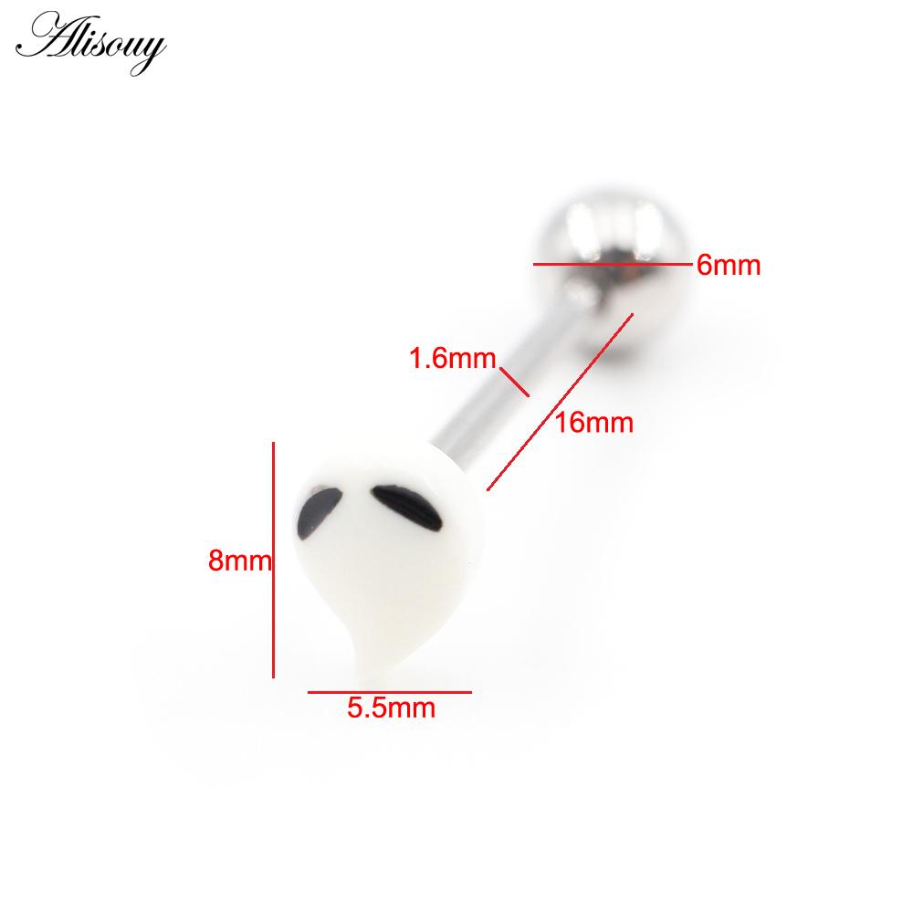 Alisouy 1PC Stainless Steel Ball Heart Star Acrylic Bear Mushroom Skull Tai Chi CZ Tongue Ring Ear Earring Piercing Body Jewelry