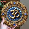 Metal Tin Sign Om Wall Art Blue Golden Geometry Meditation Decor