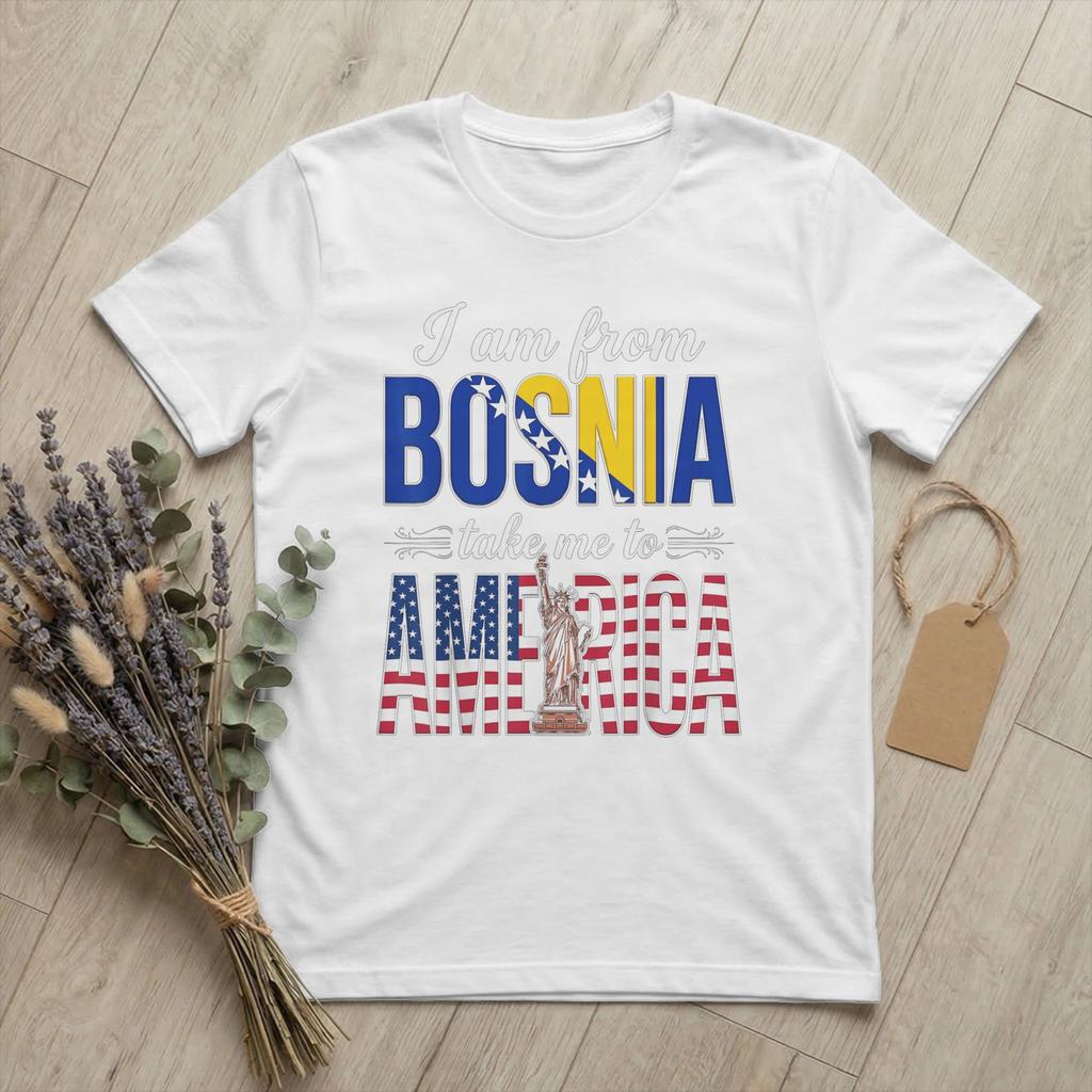 Dalla Bosnia Portami in America Maglietta per Unisex 100% Cotone Maglietta Casual Girocollo Divertenti Manica Corta merchandising Estate