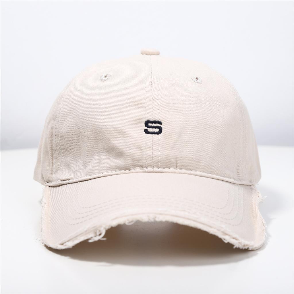 Men's Korean Version of The Korean Embroidery S-shaped Ripped Soft Top Baseball Hat Trendy Baseball Cap European and American Street Hip-hop Hat