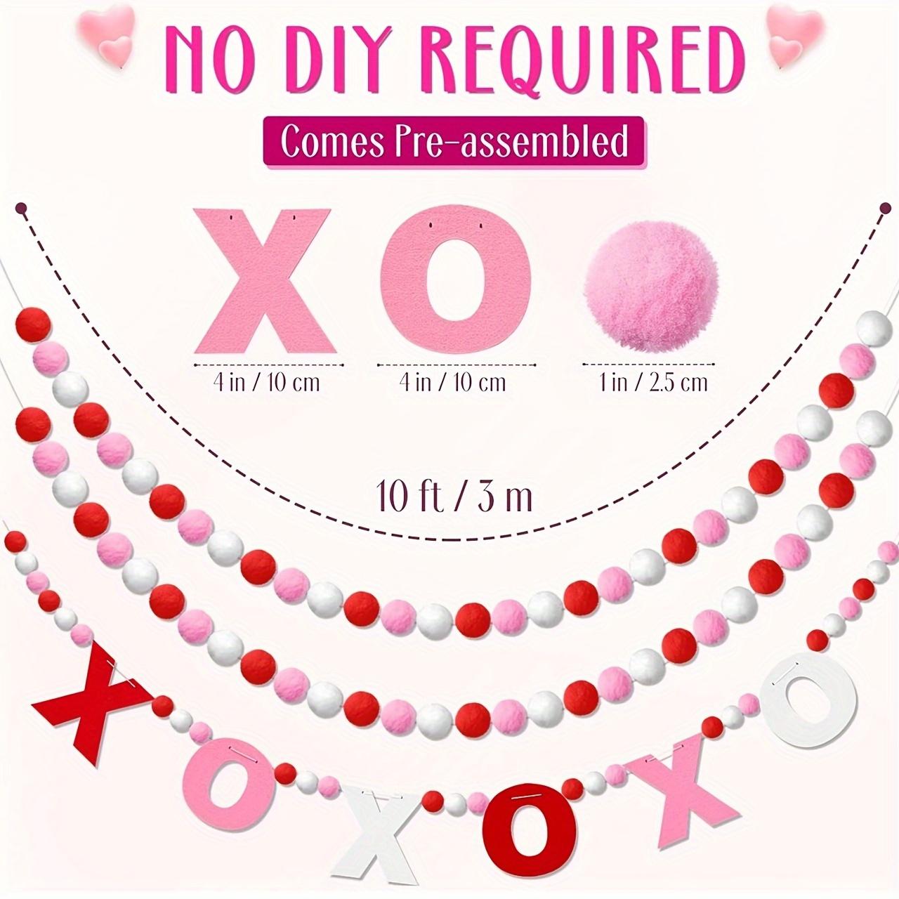 

Valentine s Day Heart Pom Pom Garland XOXO Red Pink White Felt Ball Banner for Wedding Anniversary Home Party Wall Hanging Decor