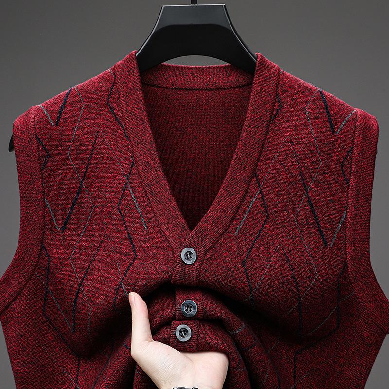 V Neck Sleeveless Thick Wool Blend Vest For Middle Aged Men Winter Casual