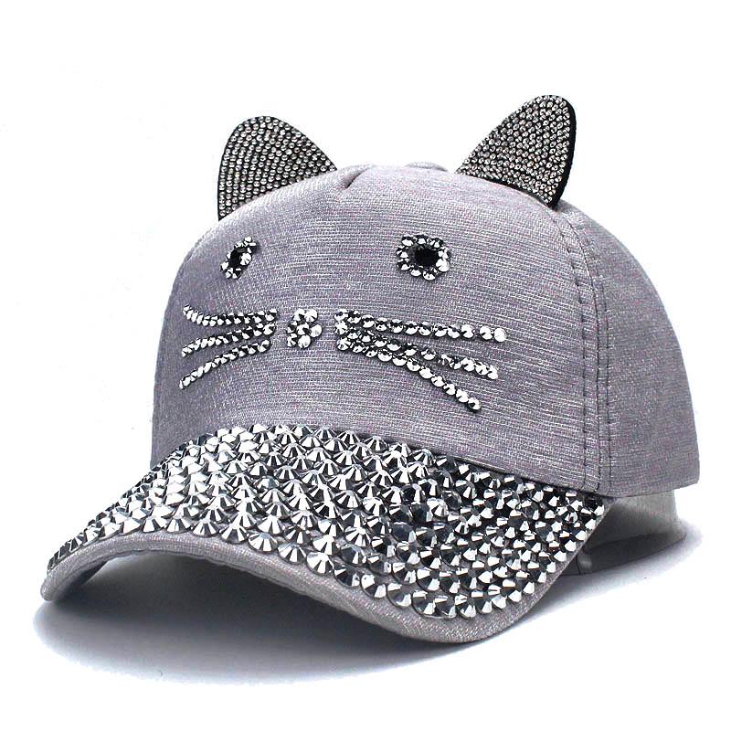 

Детская кепка с ромбовидной инкрустацией, простая простая бейсболка, женская регулируемая повседневная уличная уличная кепка, модная шляпа с котом Adjustable