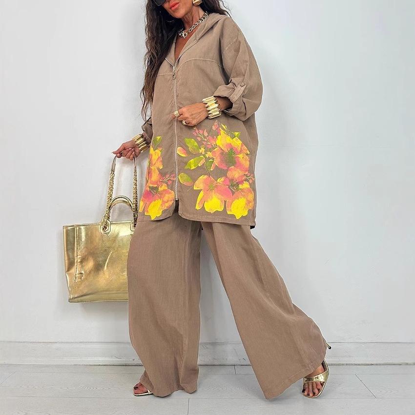 New Lapel Print Fashionable Loose Casual Long-sleeved Plum-size Suit for Women