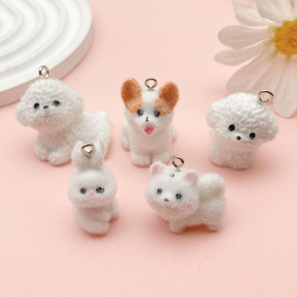 Mix 2/5Pcs Resin Flocking Animal Puppy Pendant Accessories, Diy Necklaces, Earrings, Keychains, Jewelry Making Fashion Accessori