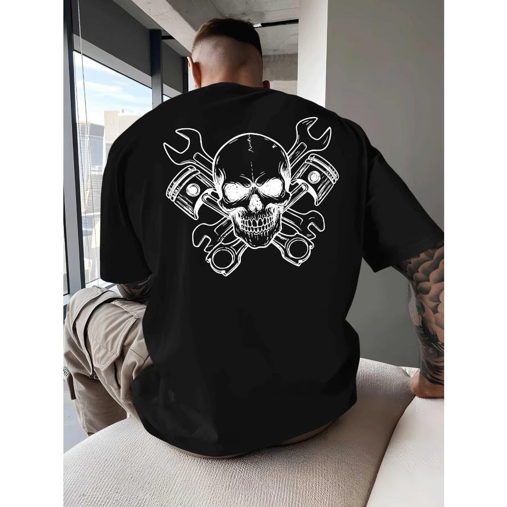 Skull Crossed Wrenches Biker Culture Men's T Shirt Fitness Sports Cotton Tee Casual Oversized Summer Outdoor