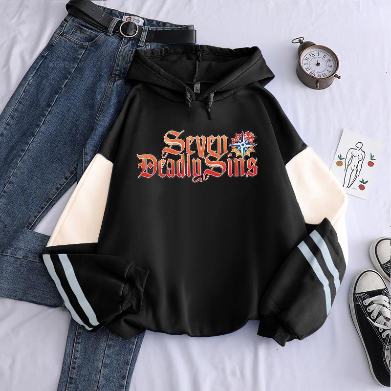 

Anime The Seven Deadly Sins Letter Print Patchwork Hoody Pullovers Male Harajuku Funny Manga Unisex Oversized Casual Sweatshirts M