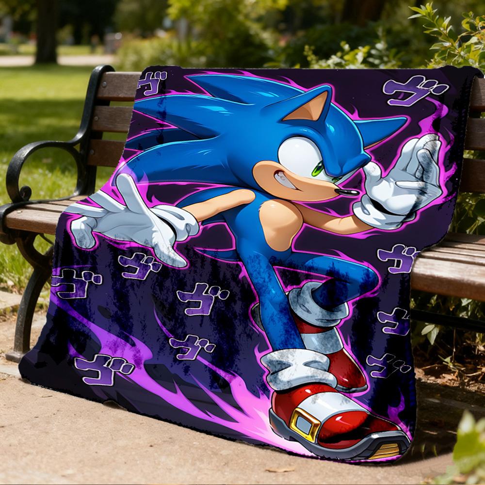 1pc Sonic Outdoor Personalized Flannel Blanket, Soft, Lightweight Personalized Flannel Blanket, Digital Printing,