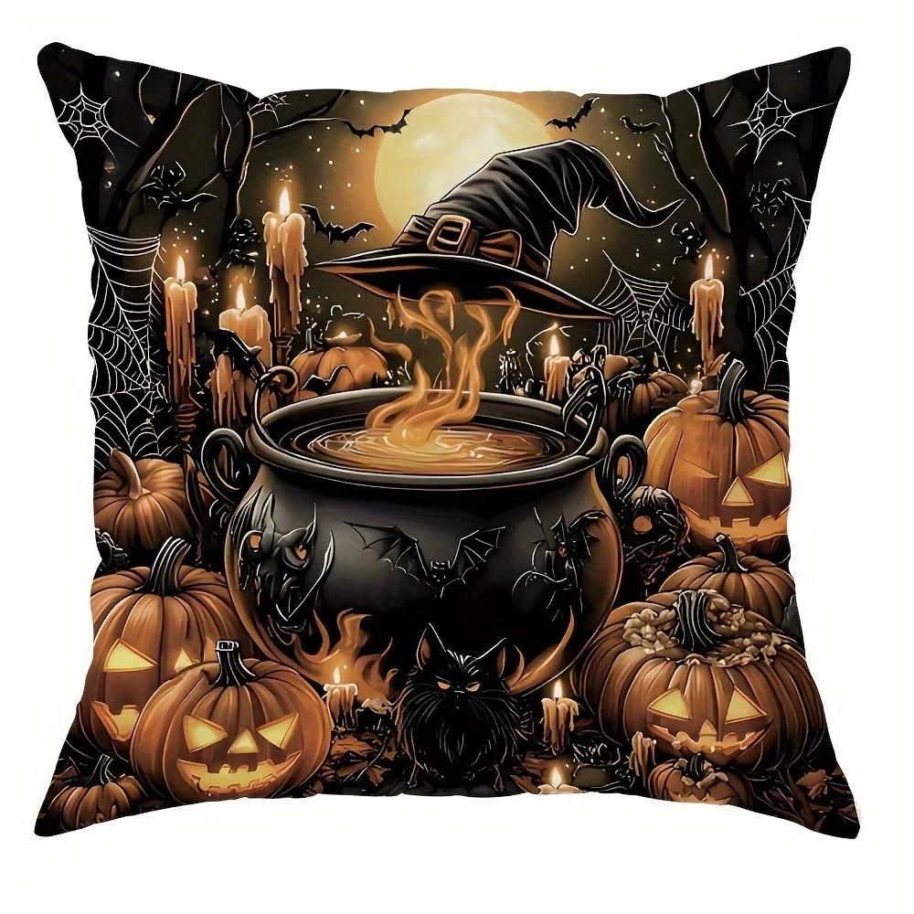 Spooky Halloween Pillow Covers: Witches, Pumpkins, And Haunted Mansions Sofa Cushion Cover Holiday Party Decoration Gift