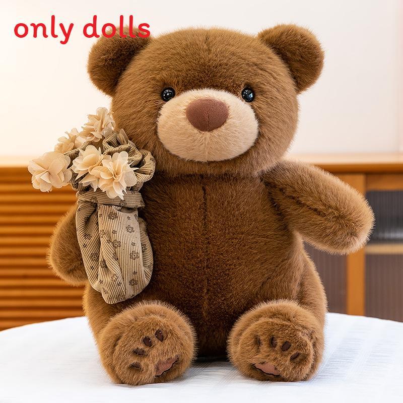 Plush Bear Toy With Floral Hat For Romantic Gift And Kids Play