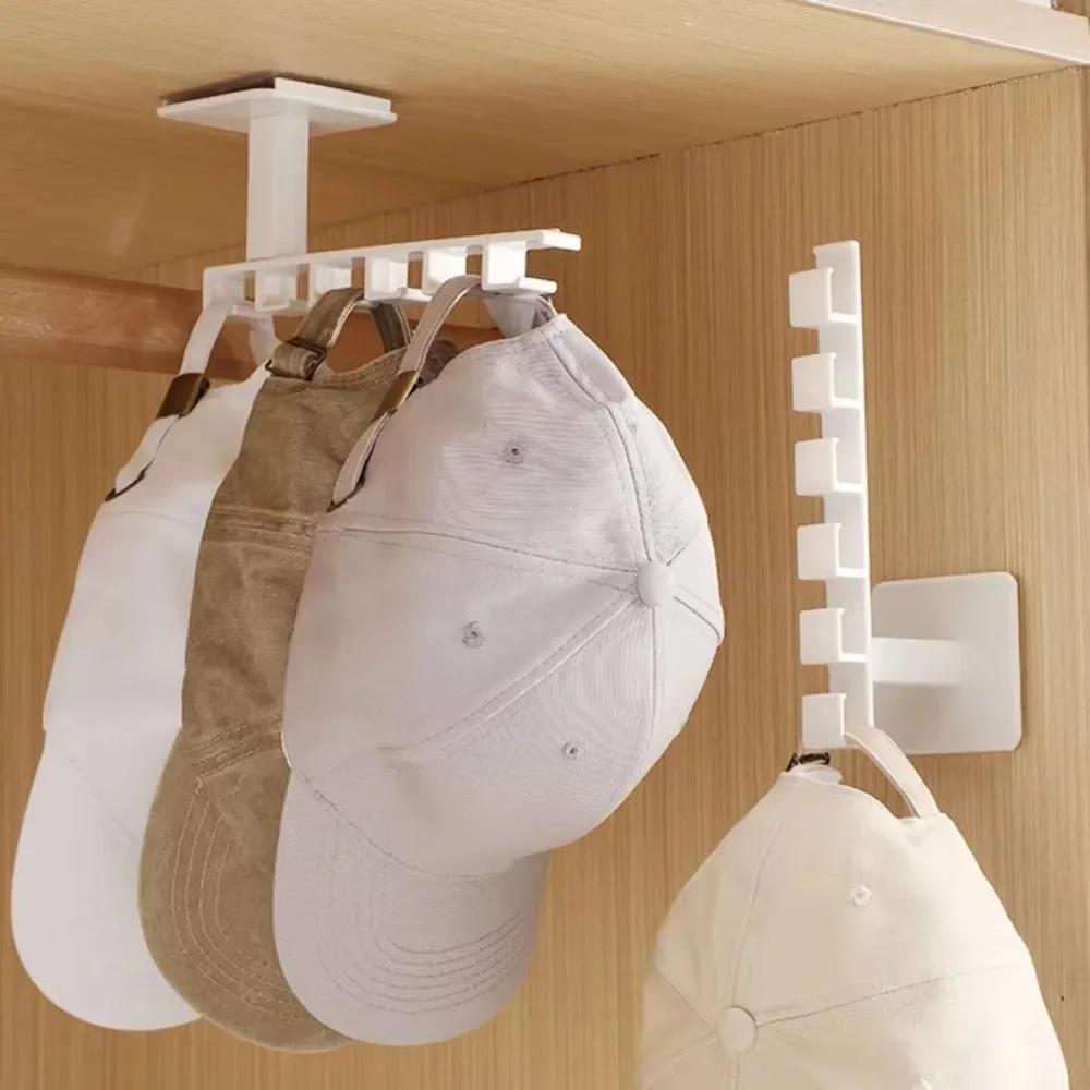 6 Hooks Hat Holder Shaped Baseball Cap Storage Rack Wall Mount Hat Belt Multifunctional Storage Without Punching Economic Hook