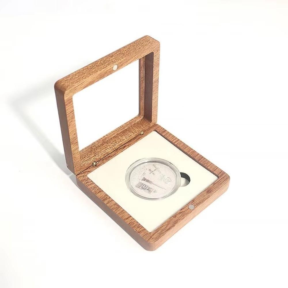 Silver Coin Commemorative Coin Badge Box Badge Black/White Ancient Coin Collection Box Walnut Wood Window Box Gift Box