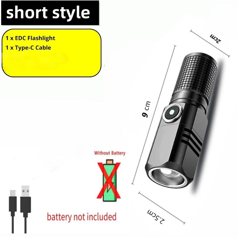 

LED Mini Flashlight Type-C Rechargeable Pocket Zoom Flashlight 3 Lighting Modes Suitable for Outdoor Hiking Camping Fishing Short(No battery) чорний