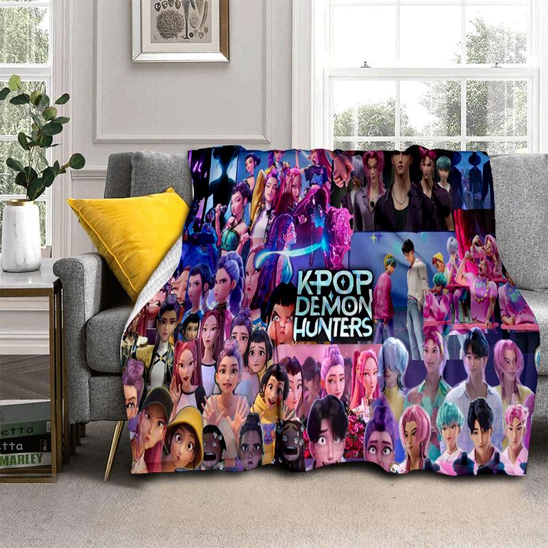 Cartoon Kpop Demon Hunters Rumi Mira Zoey HD Soft Flannel Blanket for Beds Bedroom Sofa,Throw Blanket for Cover Picnic Gift