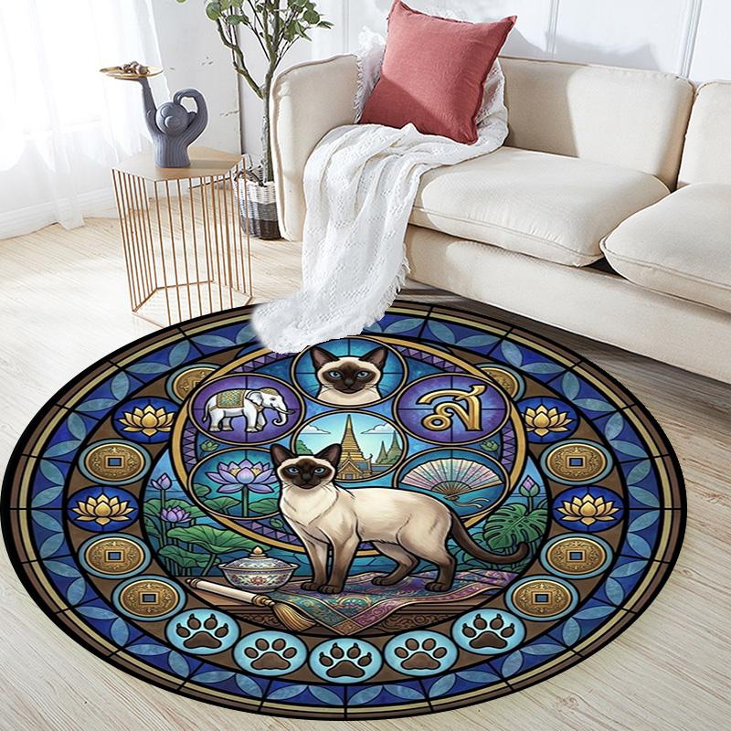 Siamese Cat Glass Round Area Rug Under Office Chairs Bedroom Living Room Home Decor