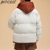 BITCED Pseudo-Two-Piece Cotton Coat Unisex Winter Fashion Contrast-Colour Hooded Sweatshirt Thickened Warm Cotton Jacket