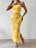 Women's TK Net Floral Printed Dress Summer New High Waist Slim Fit Split Back Cami Bodycon Skirt