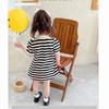 Girls Stripe Bear Polo Dress Summer Short Sleeve Flip Collar Baby Academy Style Trendy Dress Girls Aged 2-10